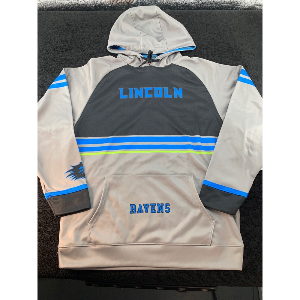 Alleson Athletic Lincoln Ravens Gray Blue Neon Pullover Hoodie Sweatshirt Medium